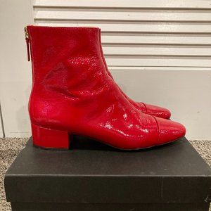 JCrew - Cap Toe Ankle Boots In RED Patent Leather - Women's Size 9 - Pre Owned